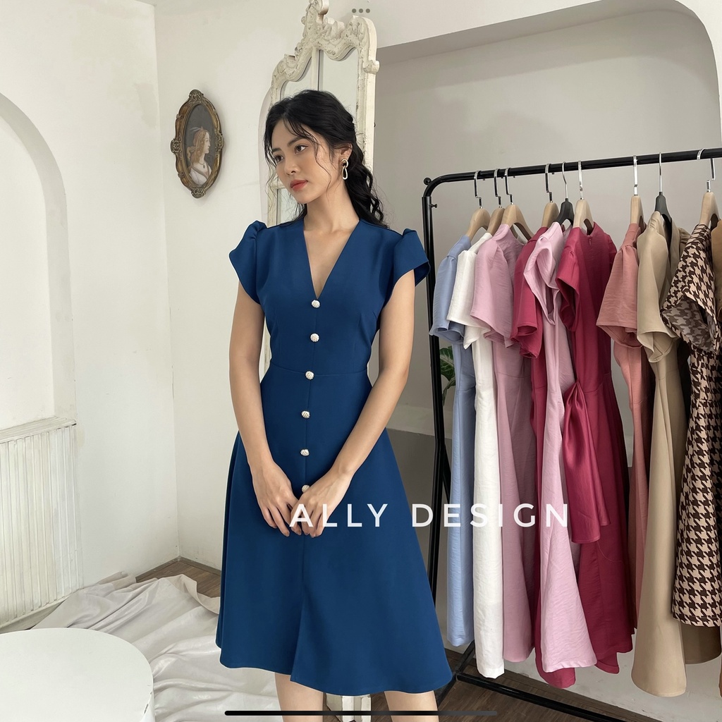 Váy công sở ALLY thiết kế cố tim dáng xoè xanh navy