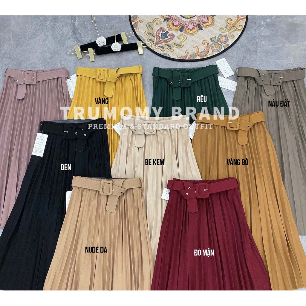 Chân váy xếp ly dài công sở  kèm đai Quảng Châu  không nhũ,  cạp chun, lưng cao - Trumomy | BigBuy360 - bigbuy360.vn