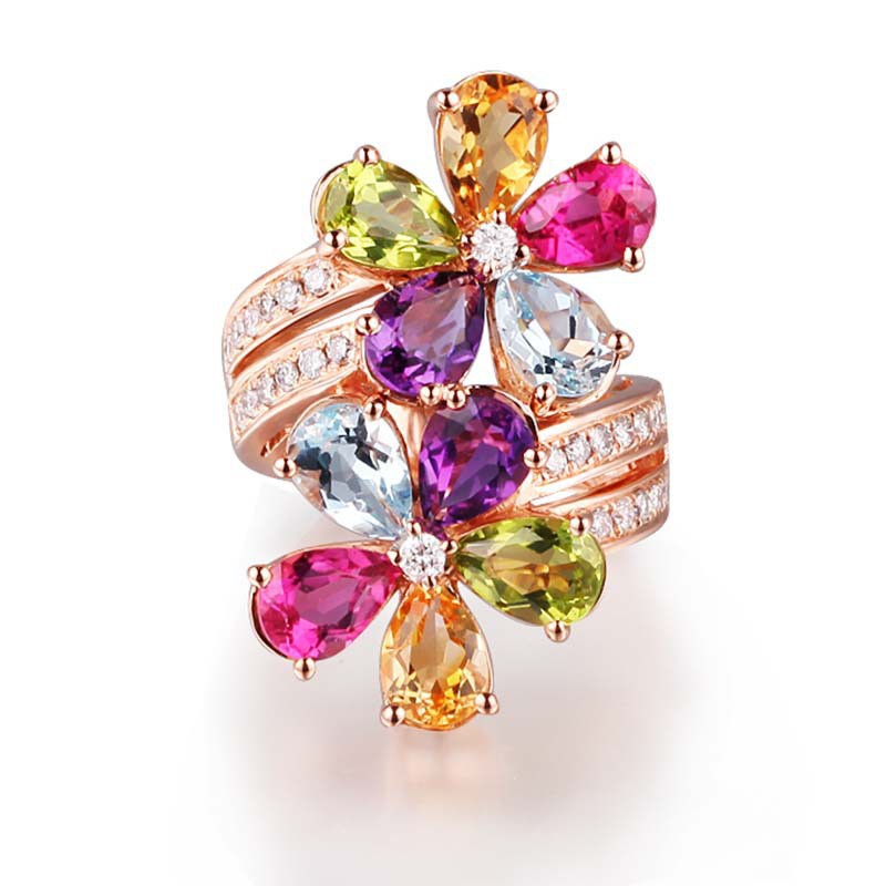 Aifei Jewellery Women Ring Flower Mosaic Diamond 925 Sterling Silver 18K Rose Gold Plating R1129