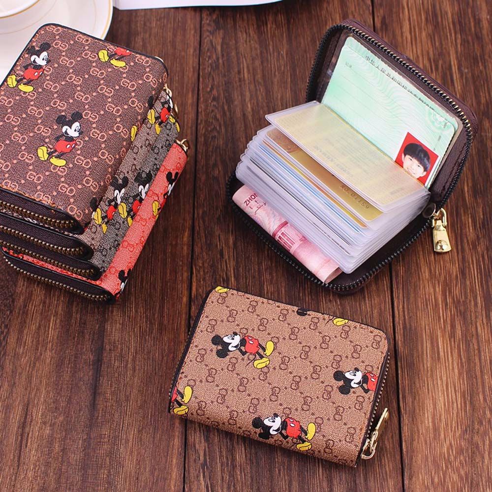 Aaron1 Ví Da Pu Ngắn Đựng Thẻ Đa Năng Họa Tiết Chuột Mickey Nhiều Màu Sắc Phong Cách Vintage Cho Nam Và Nữ