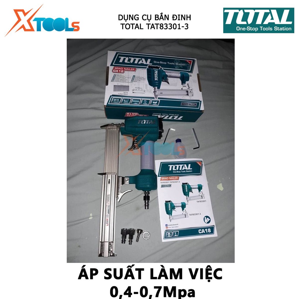 Súng bắn đinh dùng hơi TOTAL  TAT83301-3 dụng cụ bắn đinh 10-30mm, Ga18,1.25x1.00mm, 0,4-0,7Mpa (60-100Psi) [XTOOLs]