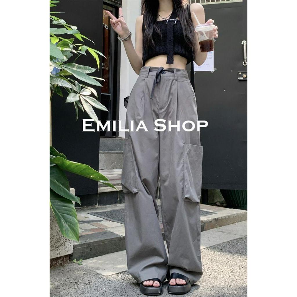 Chất lượng cao EMILIA SHOP quần y2k quần ống rộng quần túi hộp nữ quần dù 2023 New 051802