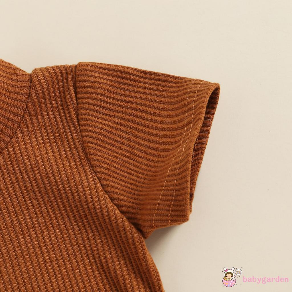 Áo Liền Quần Ngắn Tay Cổ Tròn Màu Trơn Thời Trang Mùa Hè Cho Bé 0-18 Tháng Tuổi