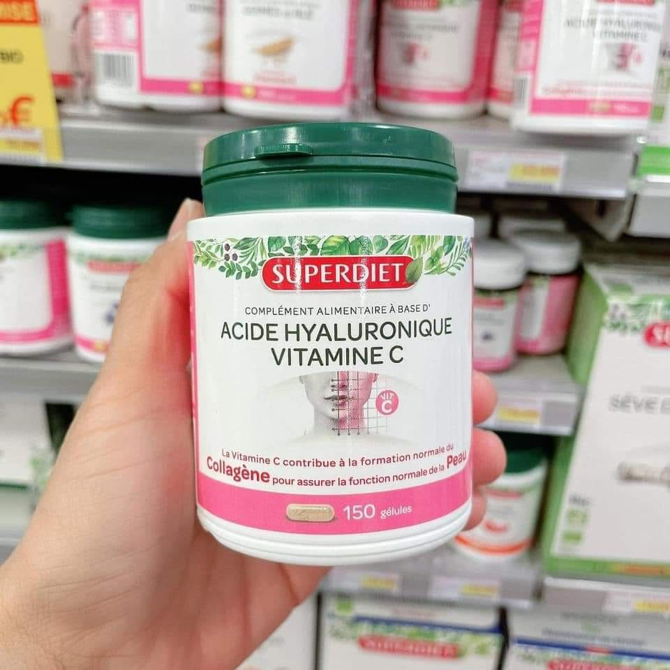 Viên uống cấp nước,căng bóng da Superdiet acid hyaluronique vitamin c (HA và vitamin C) 150 viên