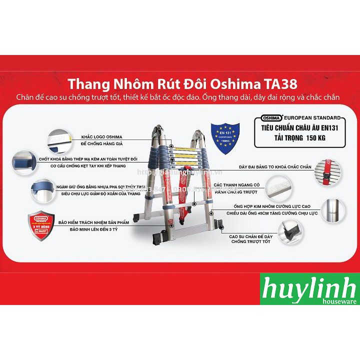 Thang nhôm rút đôi chữ A Oshima TA-38 - 3.8 mét