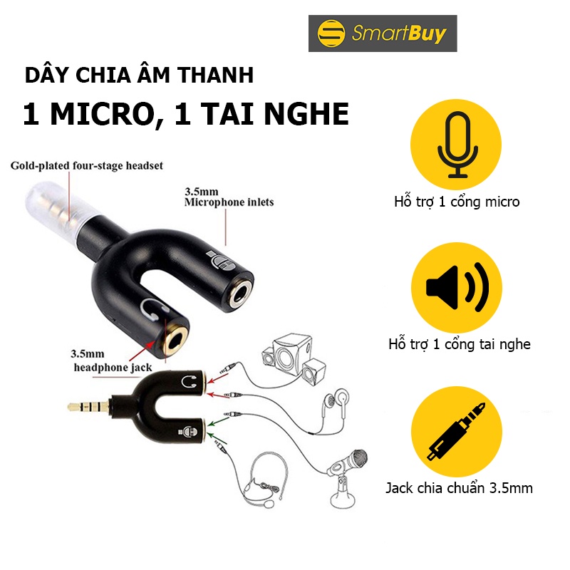 Jack chia âm thanh 3.5mm – 1 cổng micro, 1 cổng tai nghe - Hàng chính hãng