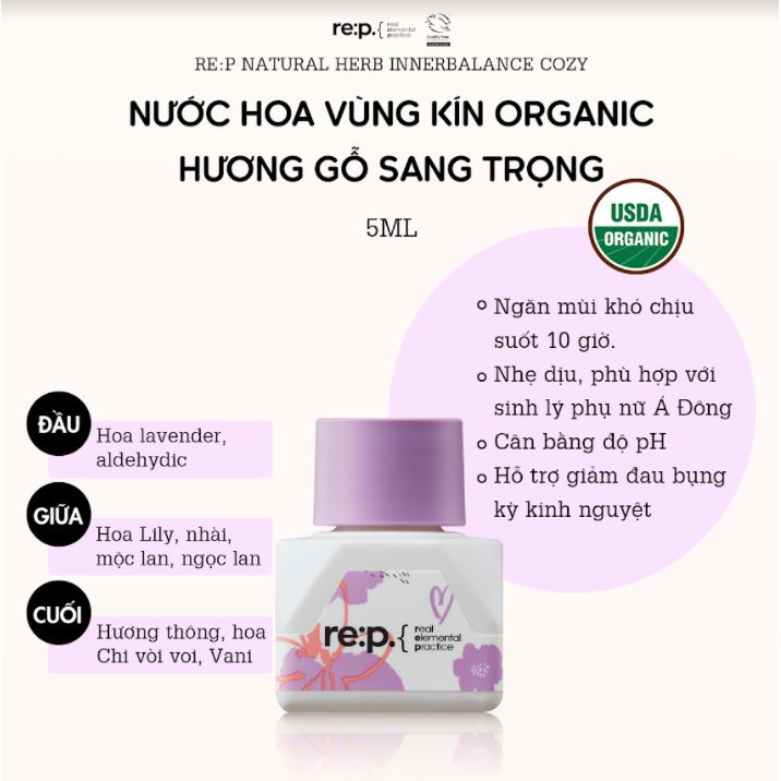 Nước Hoa Vùng Kín Organic RE:P Natural Herb Inner Balance 5ml