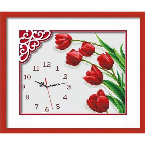Tranh thêu đồng hồ hoa tulip A895 - kích thước: 44 * 36cm.