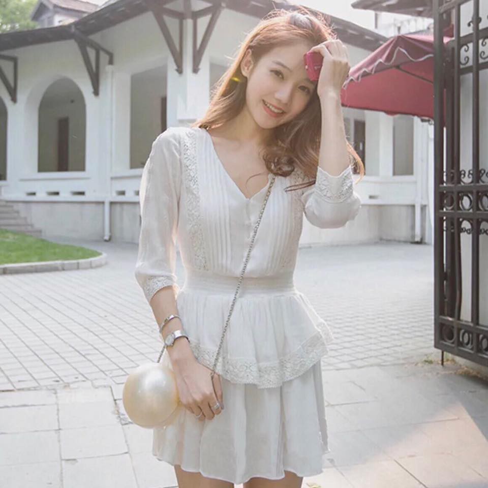 Đầm Nữ Trắng Chít Eo Tầng