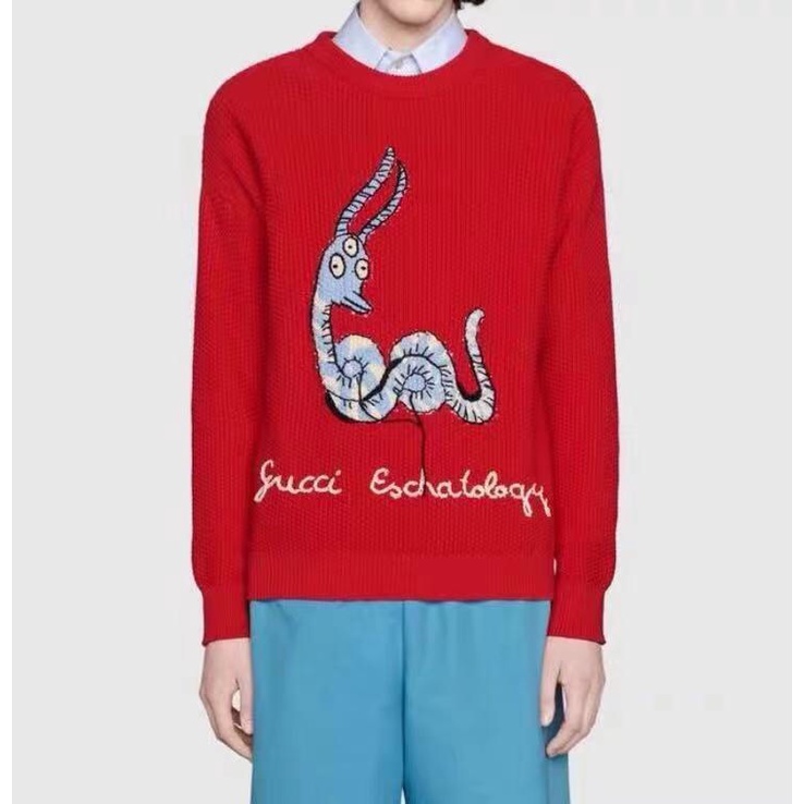 Áo len dài tay cổ tròn, thêu rắn 3 mắt độc đáo, thương hiệu gucci GC