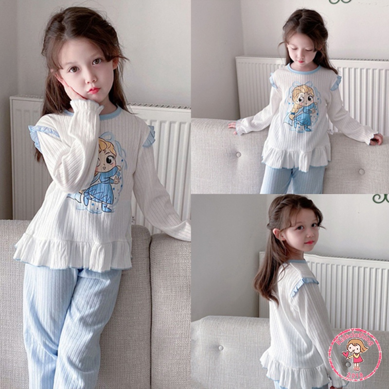 Bộ Đồ Ngủ Pijama In Họa Tiết Hoạt Hình Kiểu Hàn Quốc Xinh Xắn Cho Bé Gái