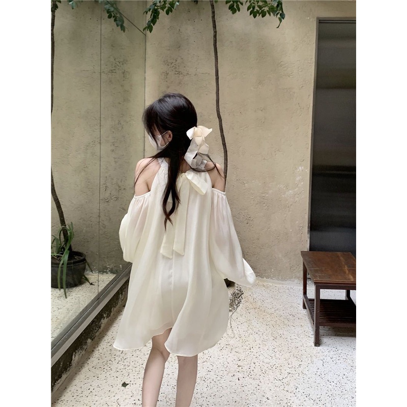 Váy babydoll Đầm Chữ váy xinh váy trắng a Tay Dài Trễ Vai Phong Cách Pháp Thời Trang Mùa Thu Mới 2022