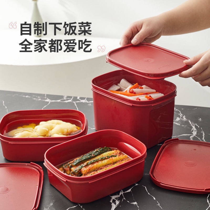 Bộ Hộp Nhựa Màu Đỏ Tupperware Đựng Thực Phẩm Ngăn Mát - Trữ Mát Kim Chi Dưa Cà, Trái Cây, Thức Ăn - An Toàn Tiện Lợi