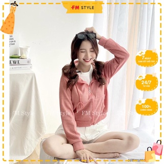 Áo khoác nhung gân nữ FM Style có mũ dáng lửng khoá kéo nhiều màu dễ thương trẻ trung hiện đại 210703206