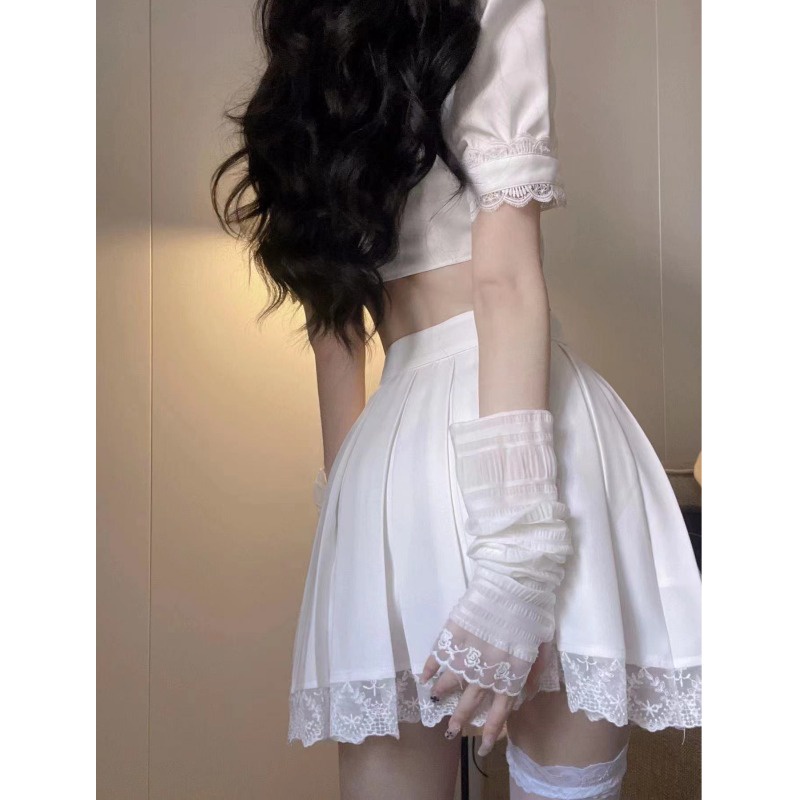 Sẵn size S - Sét váy trắng thiết kế ren sexy tôn dáng ̣