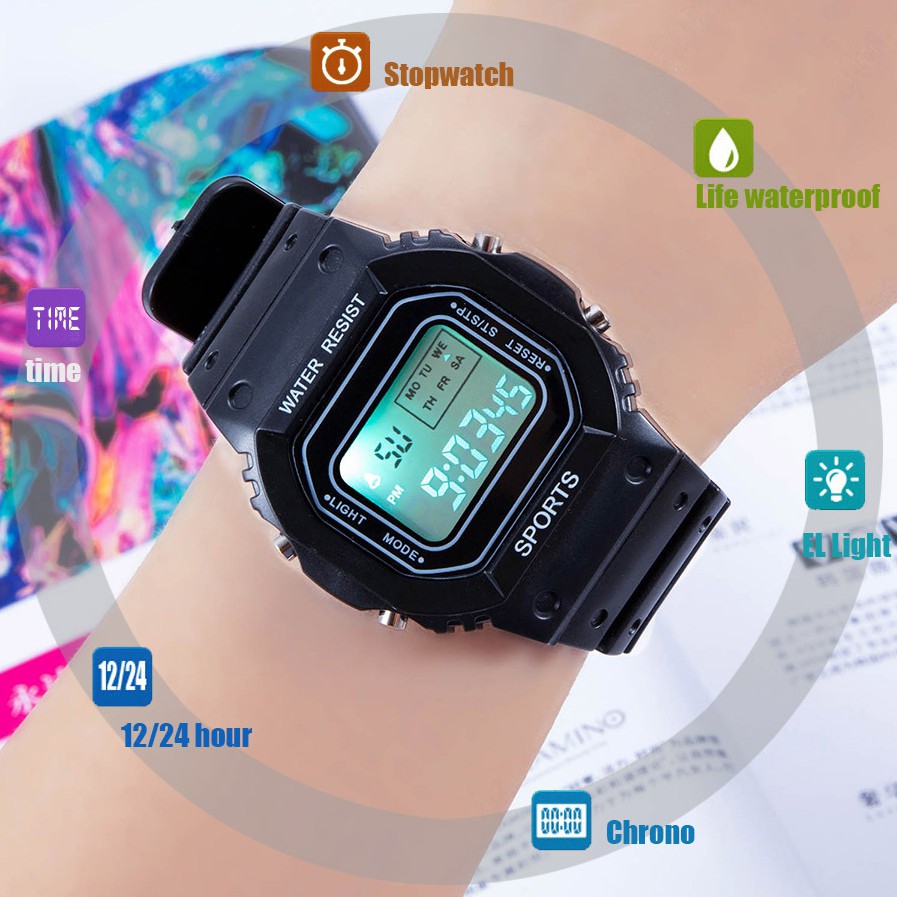 Đồng hồ thể thao nữ⚜️SIÊU HOT⚜️dây silicon cực đẹp S009 đồng hồ điện tử | BigBuy360 - bigbuy360.vn