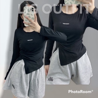Áo nữ thun cổ tròn li eo lệch vạt chéo