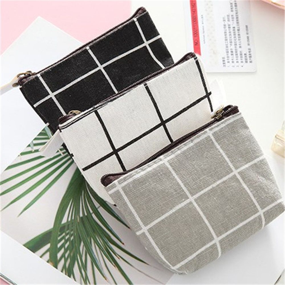 Ví đựng tiền xu MIHAN1 mini bằng cotton lanh có khóa kéo nhiều màu thời trang cho nữ