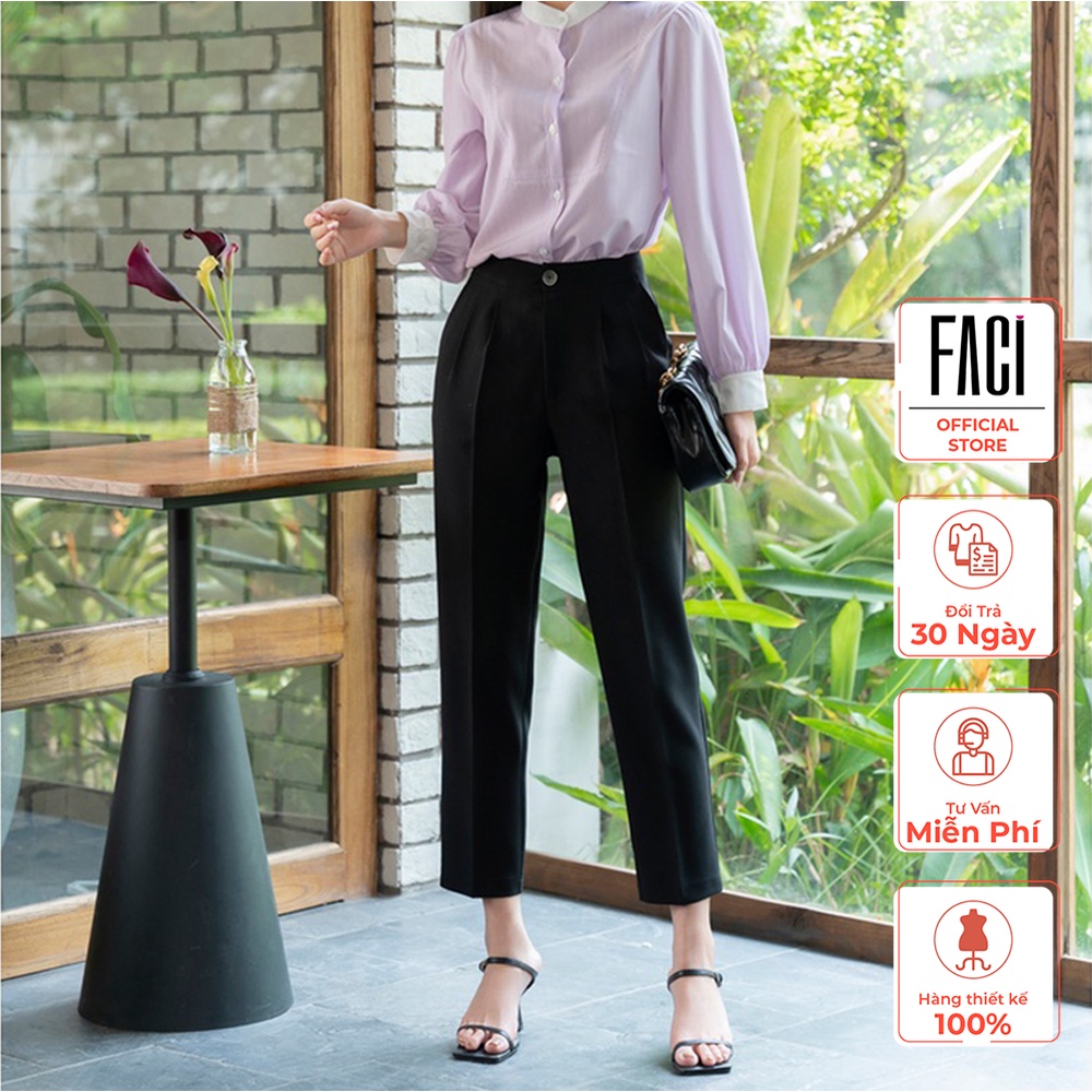 Quần Tây Nữ Công Sở Bonnie Đũi Xước Hàn Màu Đen Be, Quần Baggy Nữ Cạp Cao Basic Xếp Ly Sang Trọng FA119