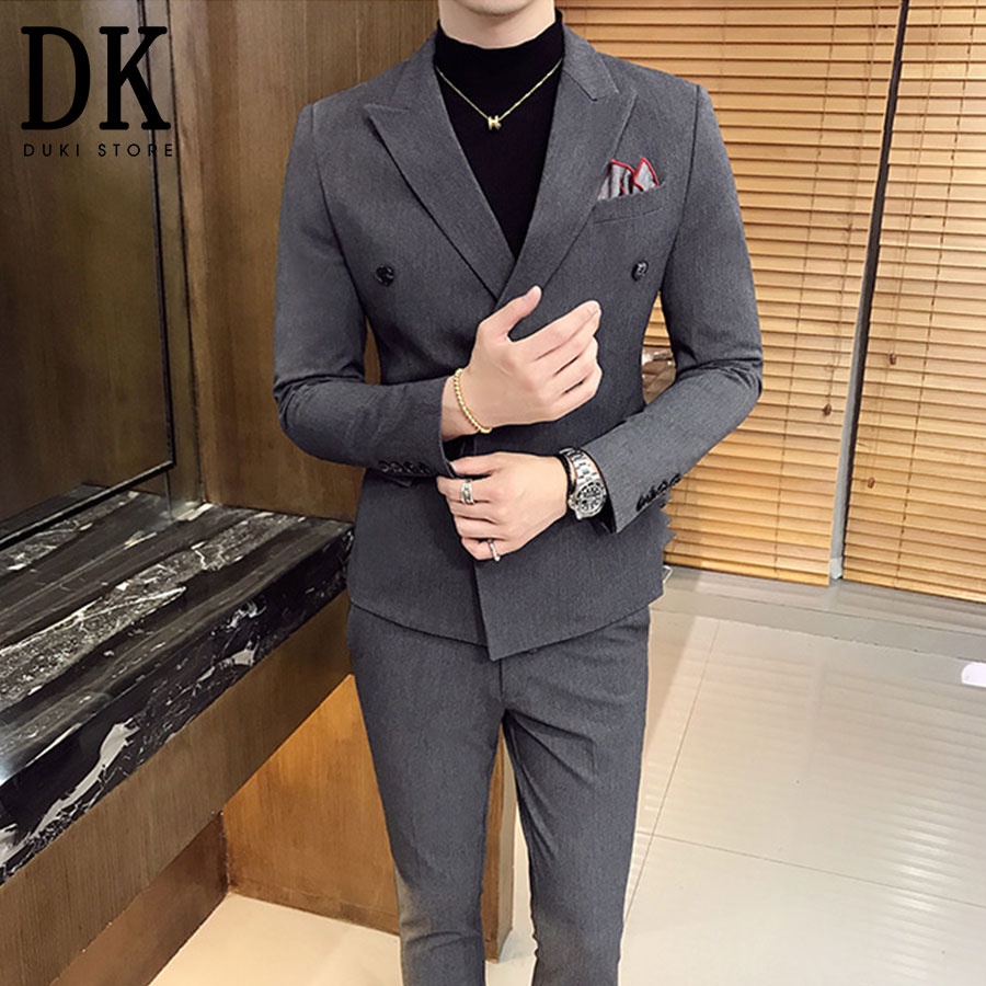 Bộ vest nam 6 nút Hàn Quốc màu xám lịch lãm DKE0023 - DUKI STORE