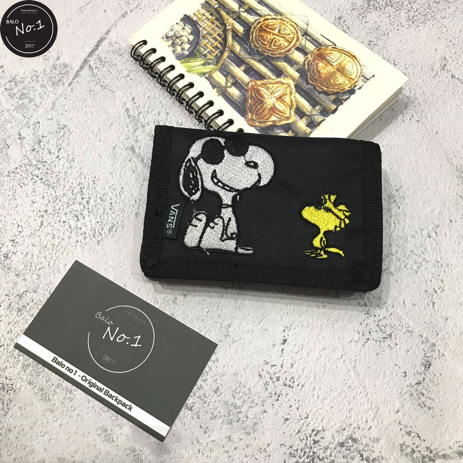 [ HÌNH THẬT 100% ] Túi Ví Van.s x Peanuts Slipped Black Wallet