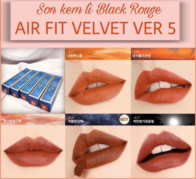 [ TẶNG 1 GÓI NỀN VDL] Son Kem lì Black Rouge Air Fit Velvet Tind 7 tone màu Thời Thượng