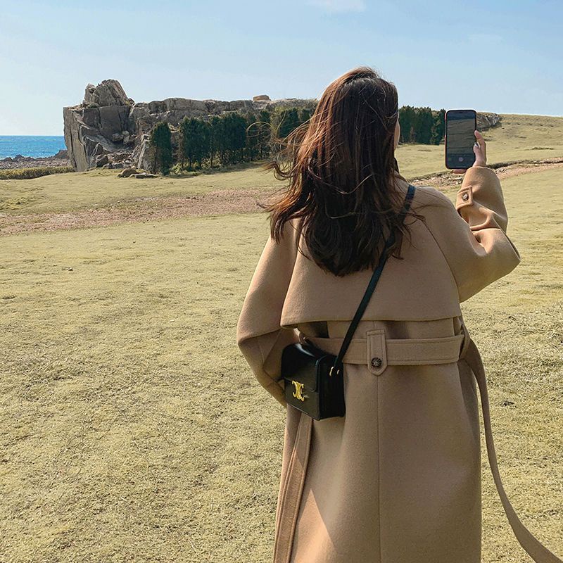 [Spot] Áo Khoác Len Dày Dáng Dài Vừa Phải Phong Cách Hepburn Hàn Quốc Cổ Điển Thời Trang Cho Nữ