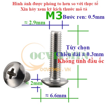 Ốc Vít Bake Đầu Dù M3 Inox 304 Hơi Hút Nam Châm