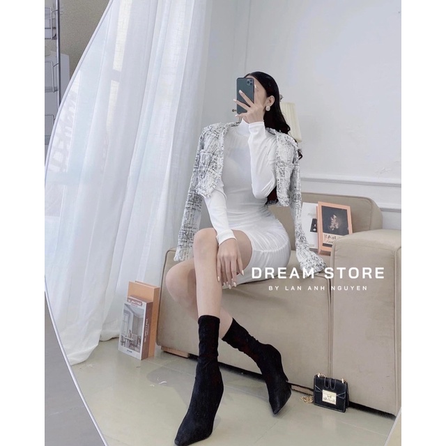 Đầm body cổ cao tay dài chất gân | BigBuy360 - bigbuy360.vn