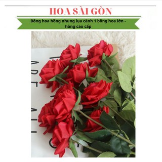 Bông hoa hồng nhung lụa cành 1 bông hoa lớn - hàng cao cấp