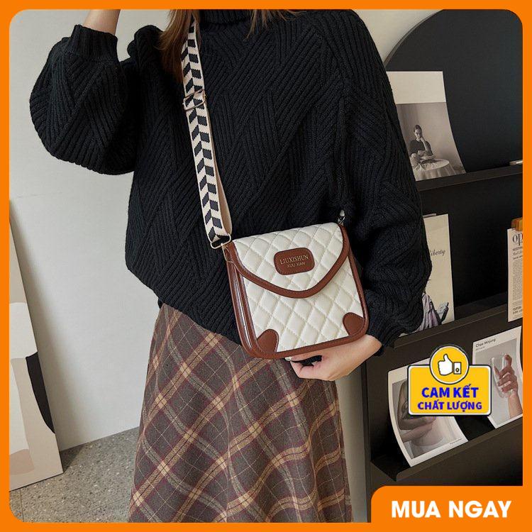 Túi đeo chéo nữ LIUXISHUN cao cấp kiểu dáng sọc caro dây đeo bản to phong cách thời trang trẻ trung sành điệu ST936