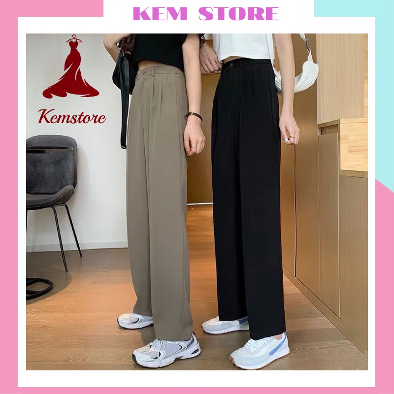 Quần Âu Nữ Ống Rộng, Lưng cao Dáng suông, Ống Suông Khuy Khóa Giữa, Form rộng Ống đứng Màu trơn Ulzzang Hàn Quốc | BigBuy360 - bigbuy360.vn