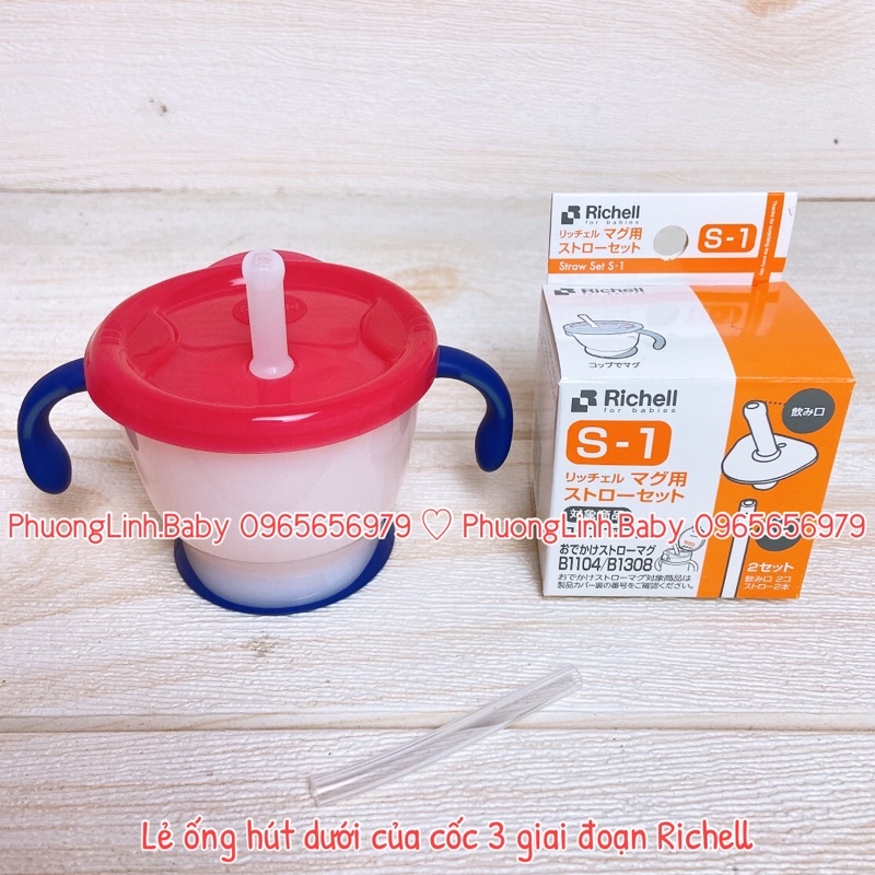 Ảnh Thật - Ống hút thay thế cốc tập uống 3 giai đoạn Richell,cốc ống hút Richell 200ml, 320ml dành cho bé