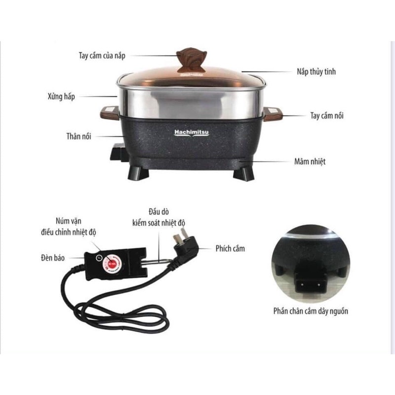 Nồi lẩu hấp đa năng HACHIMITSU 1500w