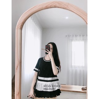 Áo babydoll phối đen trắng