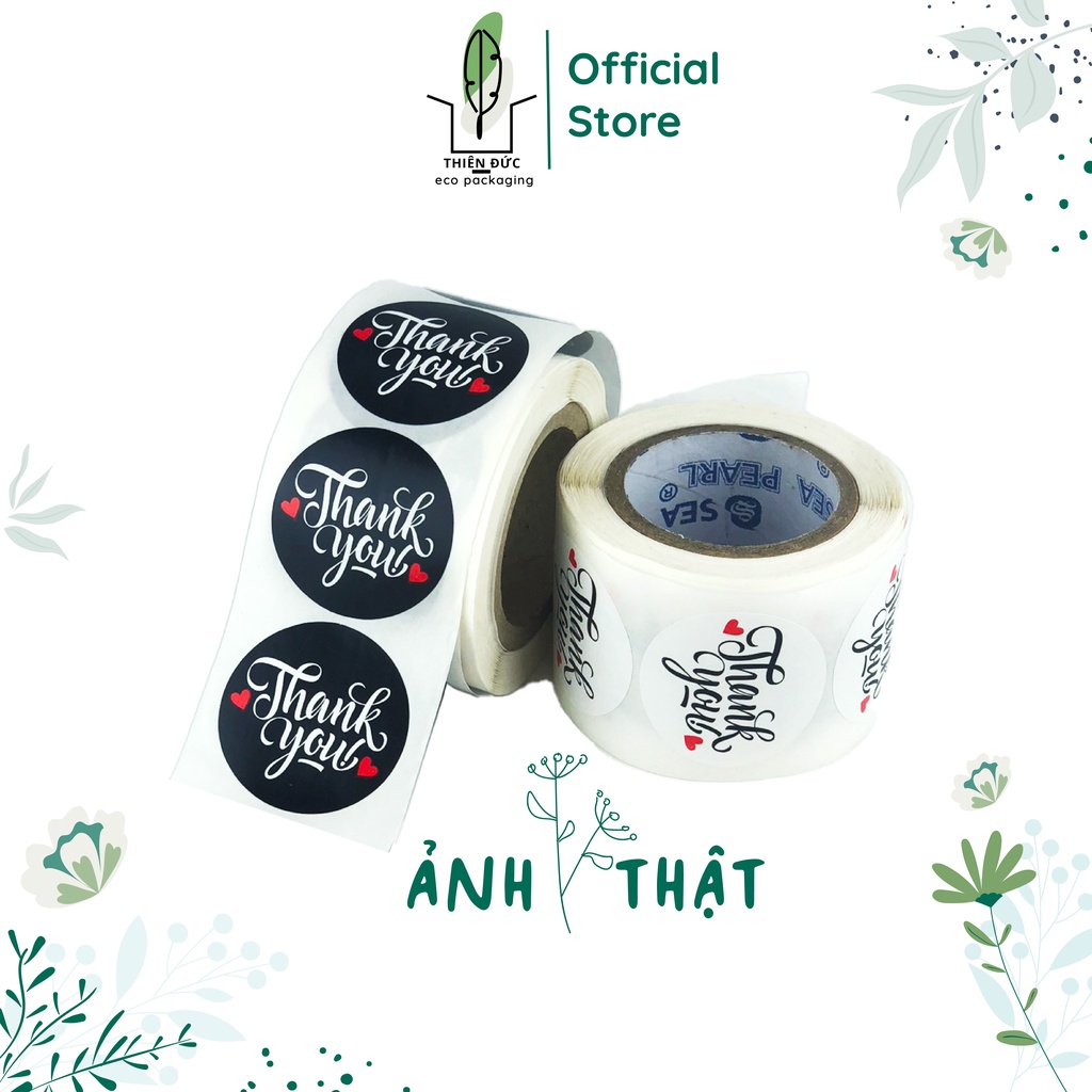 Combo 300 tem thank you màu đen 35mm cuộn nhãn dán sticker cảm ơn khách hàng