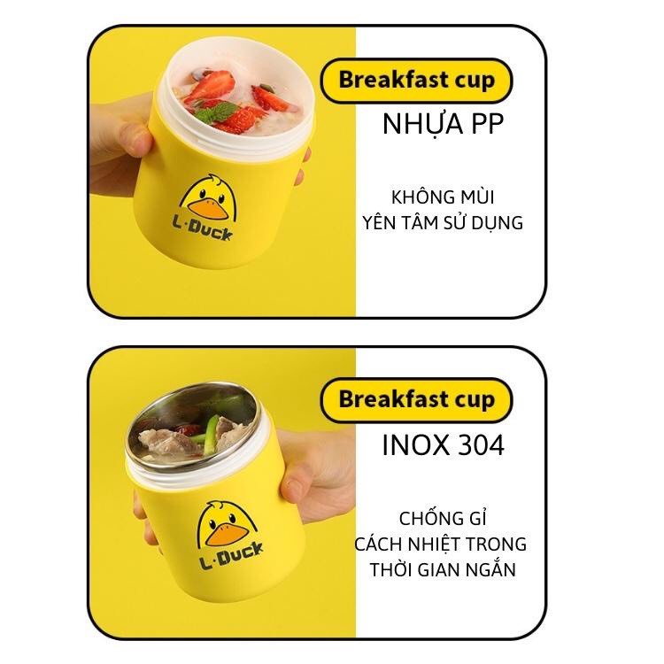 Bình ủ cháo, bình giữ nhiệt vịt vàng inox 304 cao cấp kèm thìa cho bé
