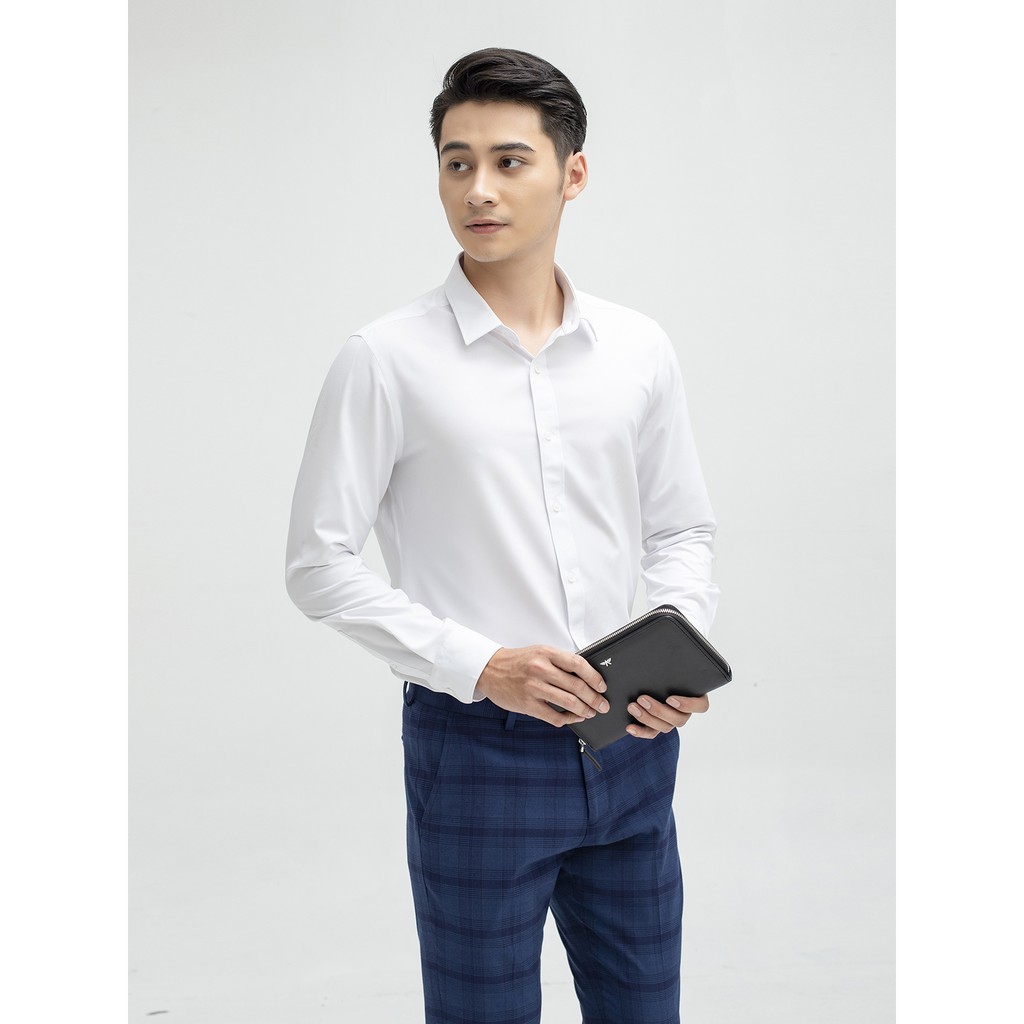 Áo sơ mi nam dài tay trắng sáng trơn Aristino sang trọng sợi siêu nhẹ slim Alsr18