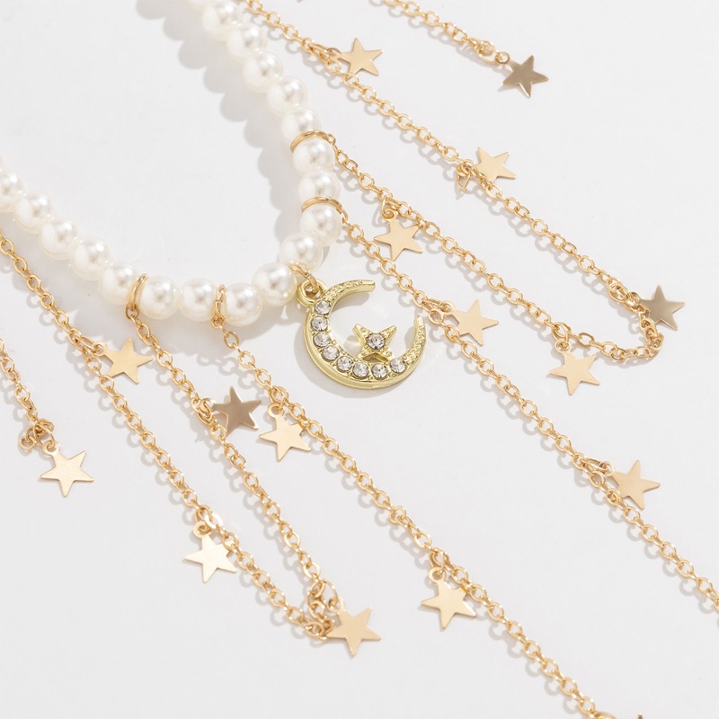 Vòng Cổ Choker Thiết Kế Chuỗi Hạt Ngọc Trai Mặt Ngôi Sao Phong Cách Baroque