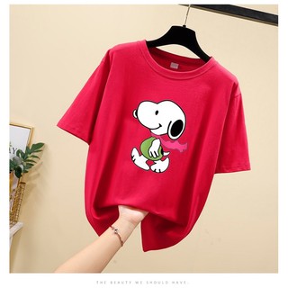 áo thun màu đỏ tay ngắn hình chó snoopy size lớn 70-100kg
