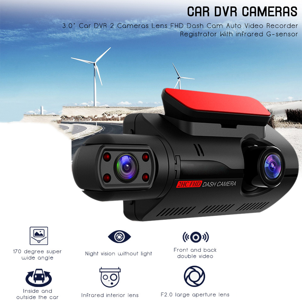3.0 "Xe hơi DVR 2 Máy ảnh Ống kính FHD Dash Cam Máy ghi hình tự động ghi hình với cảm biến G hồng ngoại