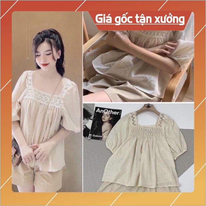 [QUÀ TẶNG LÀ N.XẢ SIUSOP NHÉ] Đũi Ren Be Cổ Vuông Bộ Nữ Viền Ren Xinh Xắn