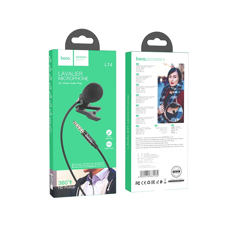 Micro cài áo HOCO. L14 3.5mm cao cấp thích hợp cho điện thoại / máy ảnh
