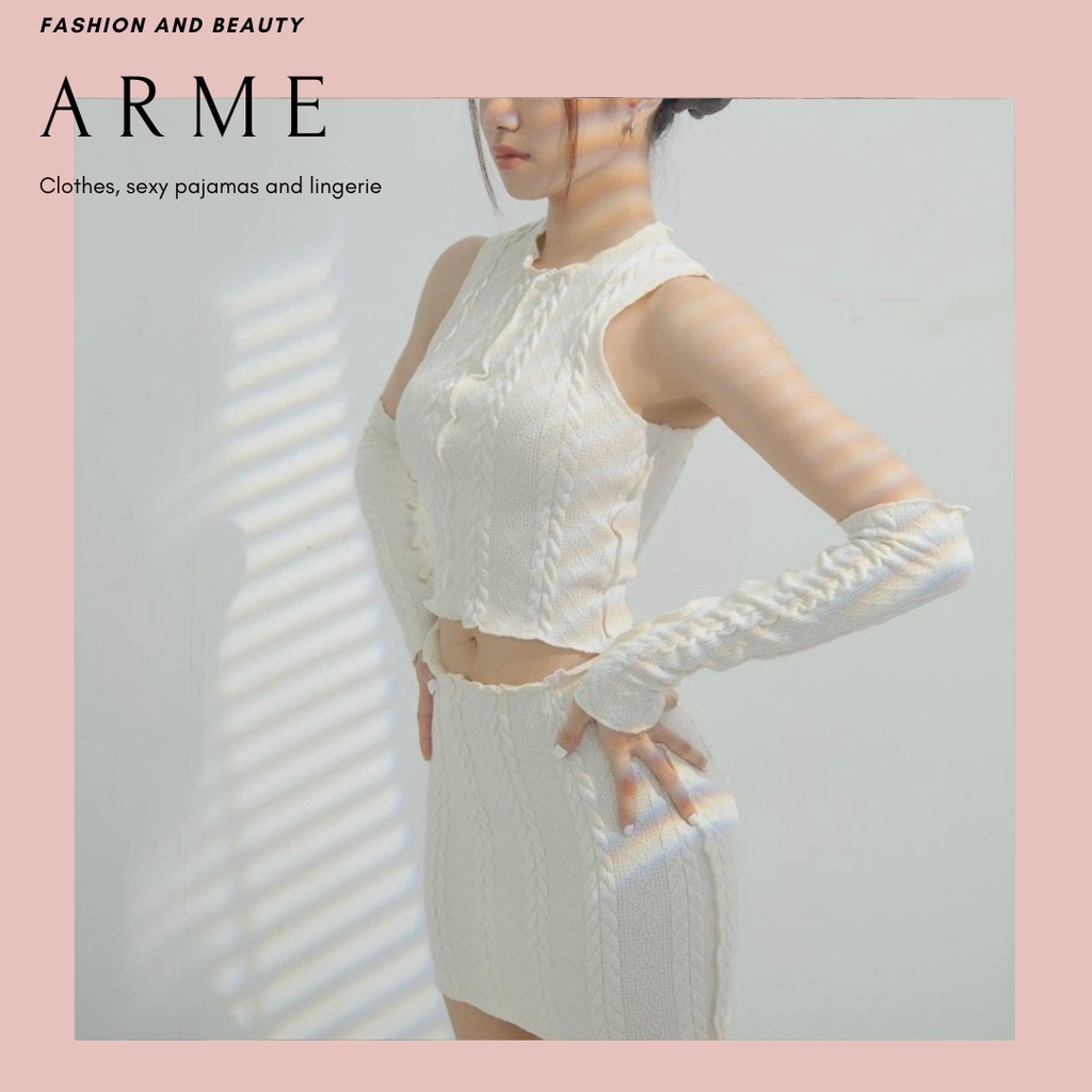 Set croptop ba lỗ mix chân váy ôm body, set đồ len sexy quyến rũ, bộ đồ nữ hiện đại hot trend