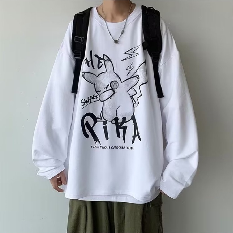 Áo Thun Tay Dài Cổ Tròn Dáng Rộng In Chữ Phong Cách Hip Hop Nhật Bản Thời Trang Cho Nam Cỡ M-5XL