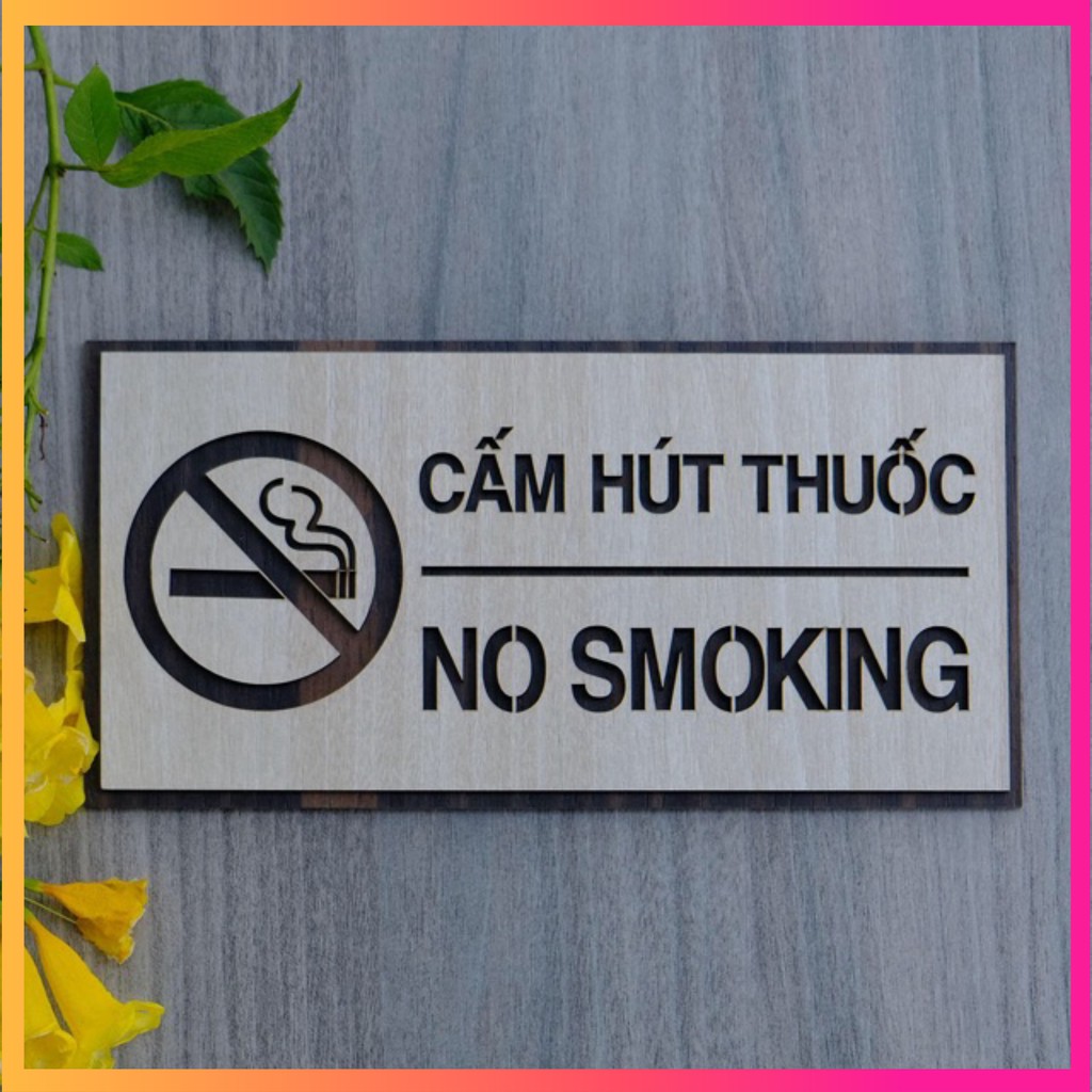 DECOR] Biển báo cẩm hút thuốc bằng Gỗ khắc laser TC02 10x20cm | Shopee Việt Nam