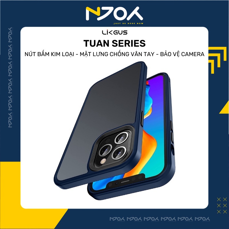 Ốp Lưng Nhám Chống Vân Tay Likgus Tuan Nút Bấm Kim Loại Viền Màu Chống Sốc Ip 13 Pro Max 12 Pro Max 11 Pro Max