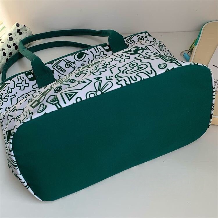 Túi tote đeo vai vải canvas sức chứa lớn hoạ tiết hoa văn độc đáo phong cách Harajuku Hàn Quốc dành cho nữ