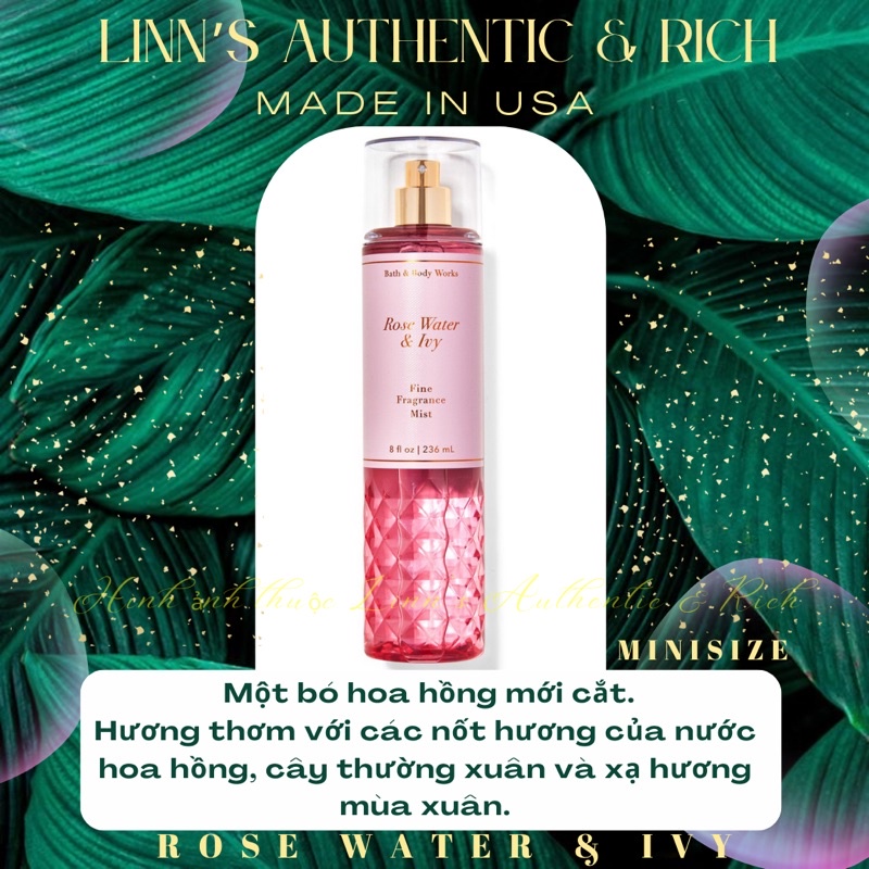 ROSE WATER & IVY - Xịt Thơm Toàn Thân Body Mist Bath & Body Works Usa