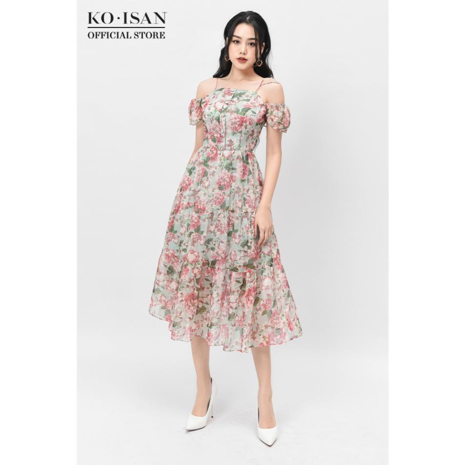 Váy đầm hoa hai dây nữ KO-ISAN chất liệu chiffon mỏng nhẹ, họa tiết hoa nhí thanh lịch - 21056503 Xinh